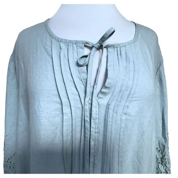 Saint Tropez West Eyelet Linen Blend Pullover Peasant Blouse Top Sz 2X Sky Blue - Picture 5 of 9